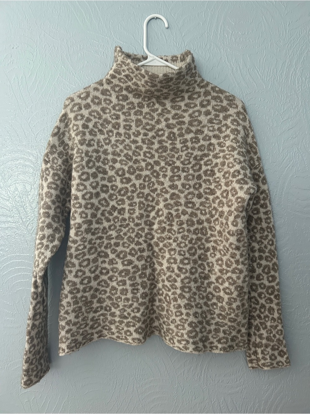 Christian Siriano Cream and Taupe Leopard Turtleneck Sweater